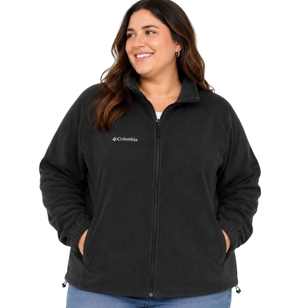 Columbia Fleece Jacket Womens 1X Black Full Zip Mock Neck Lightweight Plus Size